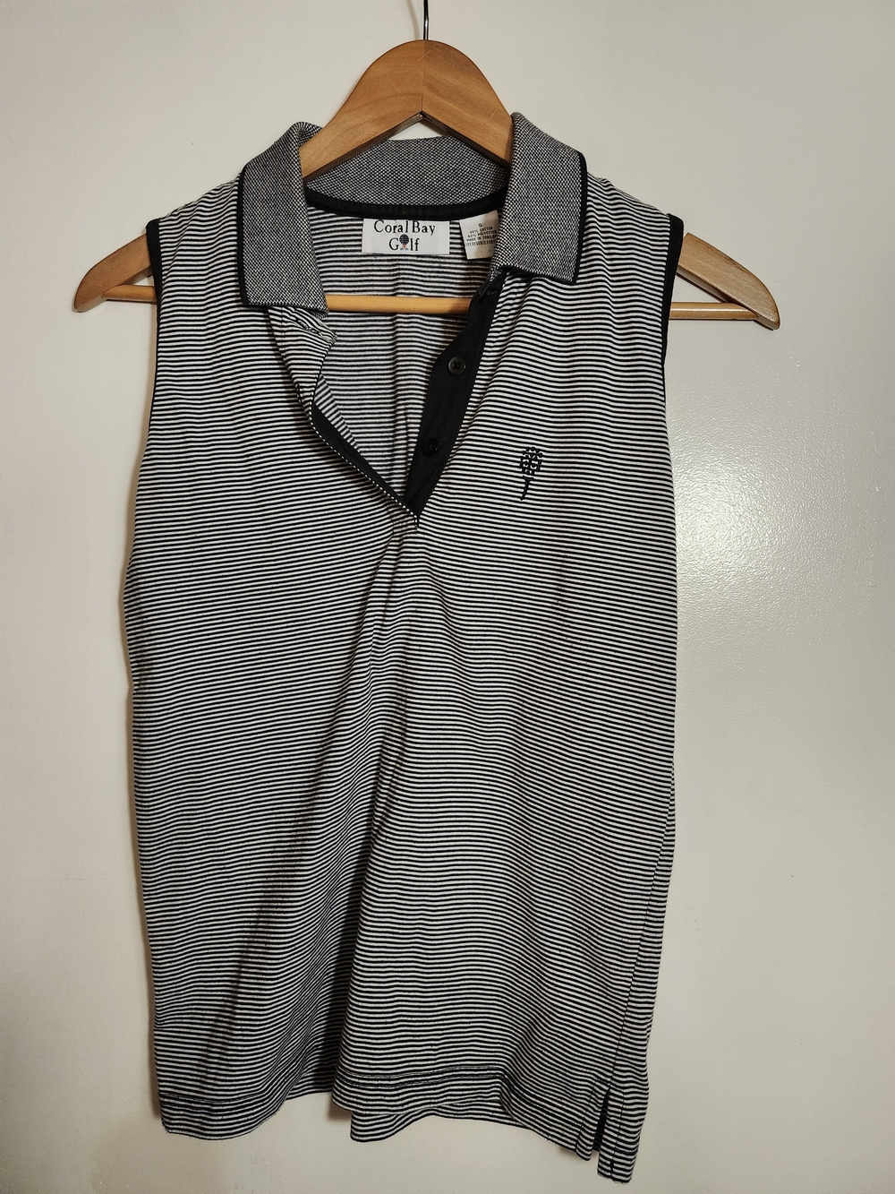 Coral Bay Women's Sleeveless Striped Polo Tank - Black & White